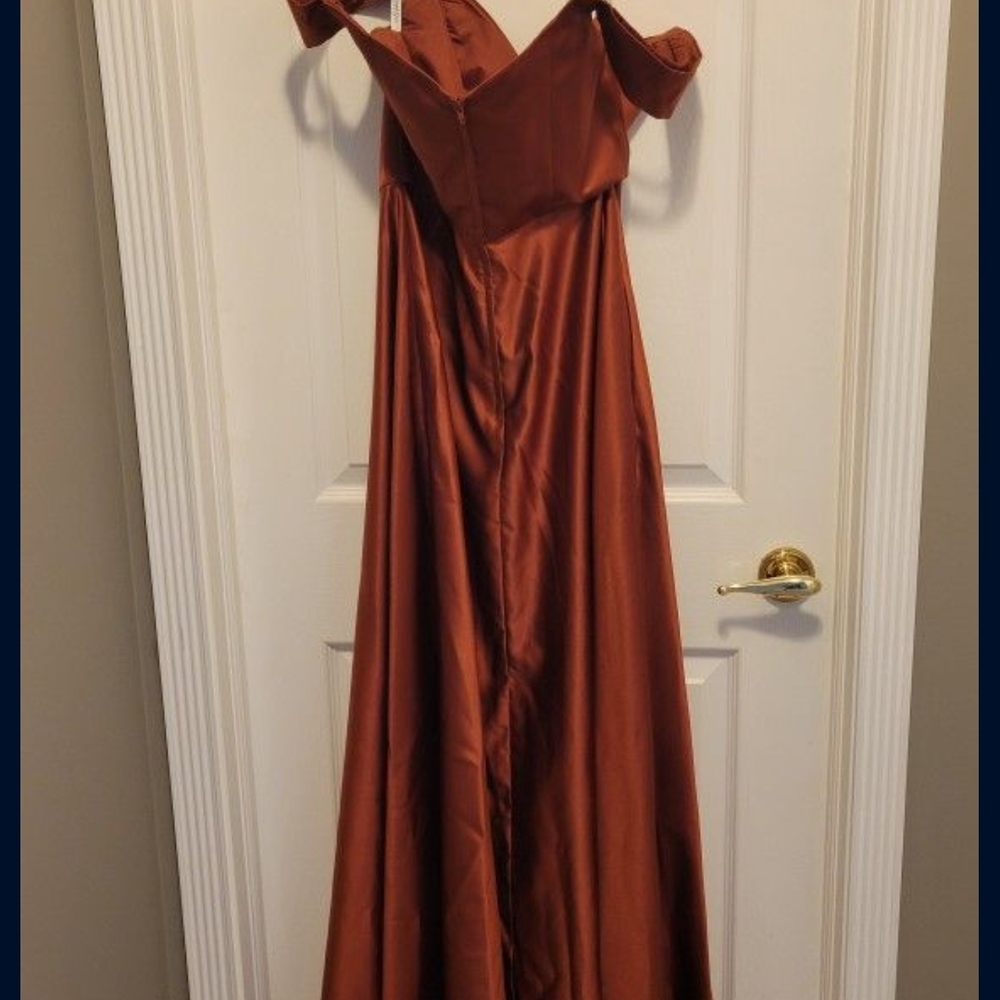 David's Bridal Brown A-Line Gown with Cap Sleeves - Picture 2 of 4